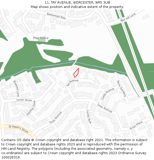 11, TAY AVENUE, WORCESTER, WR5 3UB: Location map and indicative extent of plot