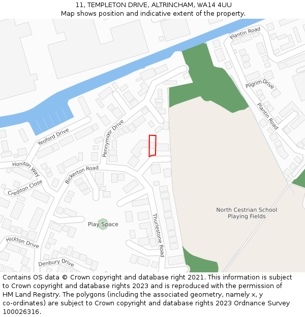 11, TEMPLETON DRIVE, ALTRINCHAM, WA14 4UU: Location map and indicative extent of plot