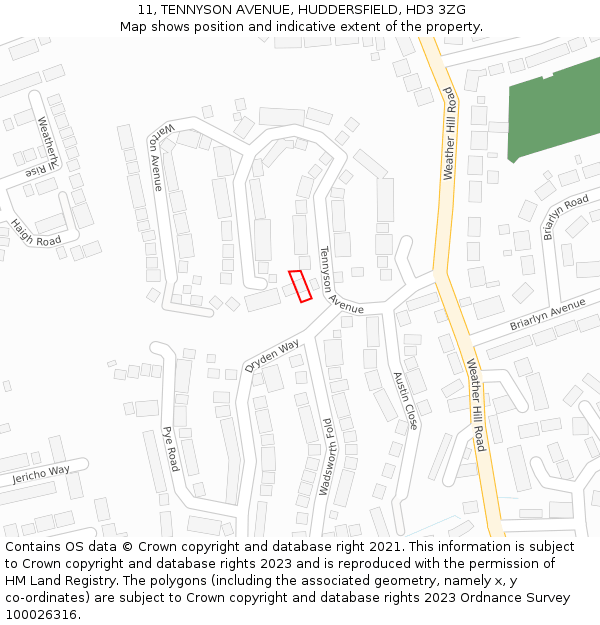 11, TENNYSON AVENUE, HUDDERSFIELD, HD3 3ZG: Location map and indicative extent of plot