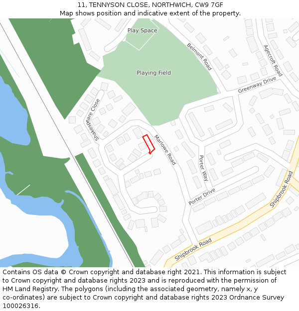 11, TENNYSON CLOSE, NORTHWICH, CW9 7GF: Location map and indicative extent of plot