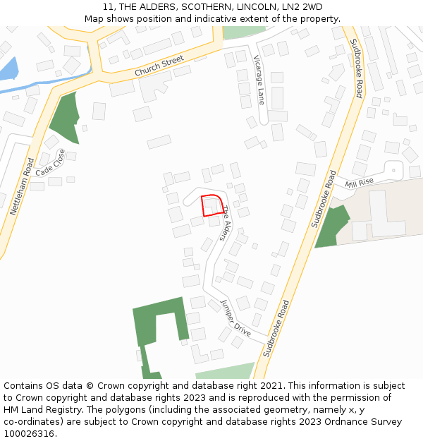 11, THE ALDERS, SCOTHERN, LINCOLN, LN2 2WD: Location map and indicative extent of plot