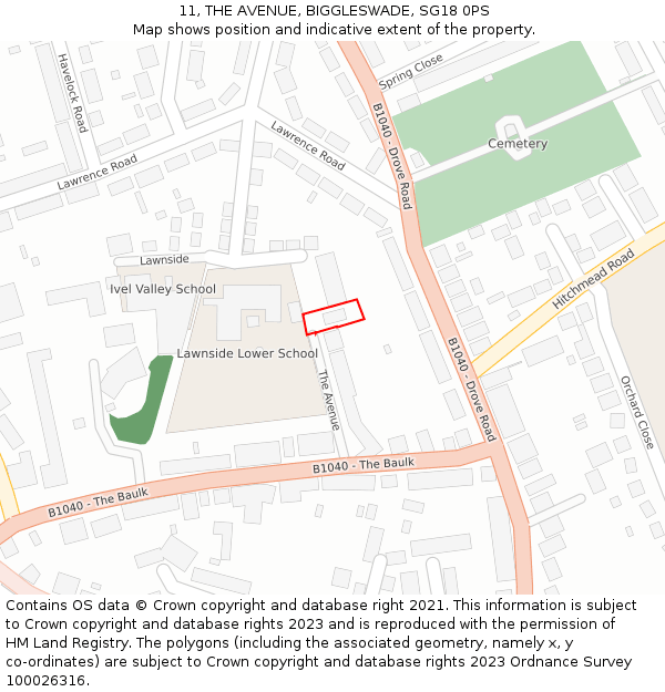 11, THE AVENUE, BIGGLESWADE, SG18 0PS: Location map and indicative extent of plot