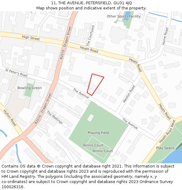 11, THE AVENUE, PETERSFIELD, GU31 4JQ: Location map and indicative extent of plot