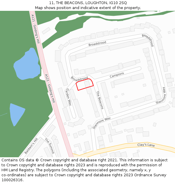 11, THE BEACONS, LOUGHTON, IG10 2SQ: Location map and indicative extent of plot
