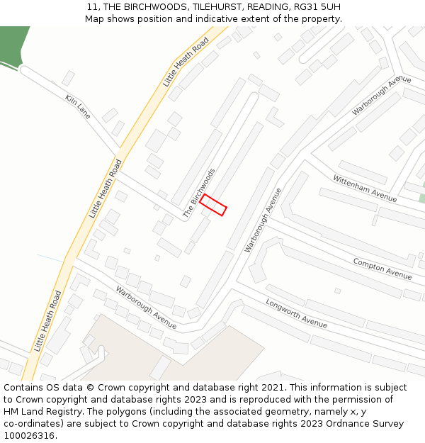 11, THE BIRCHWOODS, TILEHURST, READING, RG31 5UH: Location map and indicative extent of plot