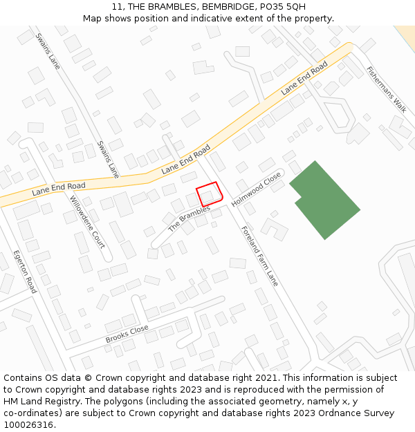 11, THE BRAMBLES, BEMBRIDGE, PO35 5QH: Location map and indicative extent of plot