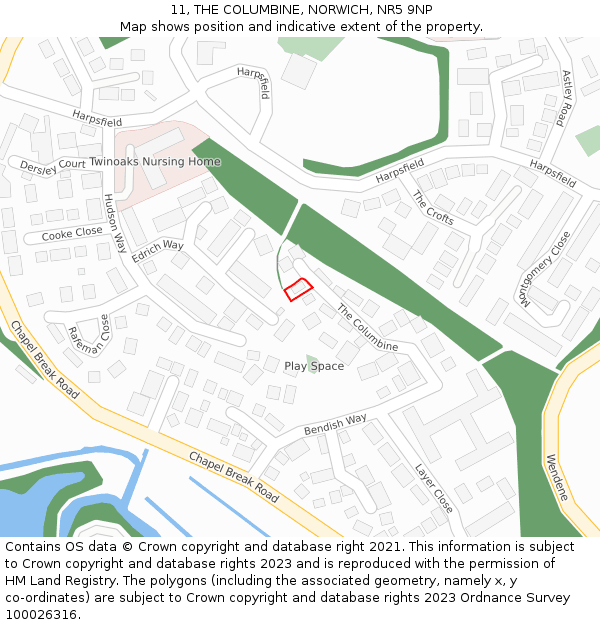 11, THE COLUMBINE, NORWICH, NR5 9NP: Location map and indicative extent of plot