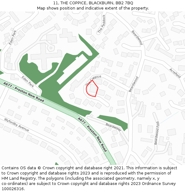 11, THE COPPICE, BLACKBURN, BB2 7BQ: Location map and indicative extent of plot