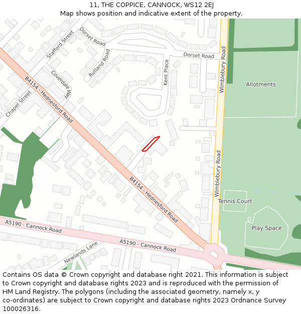 11, THE COPPICE, CANNOCK, WS12 2EJ: Location map and indicative extent of plot