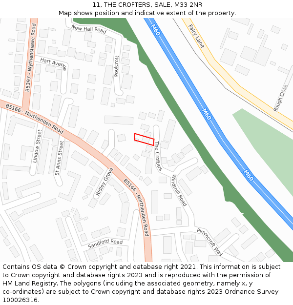 11, THE CROFTERS, SALE, M33 2NR: Location map and indicative extent of plot