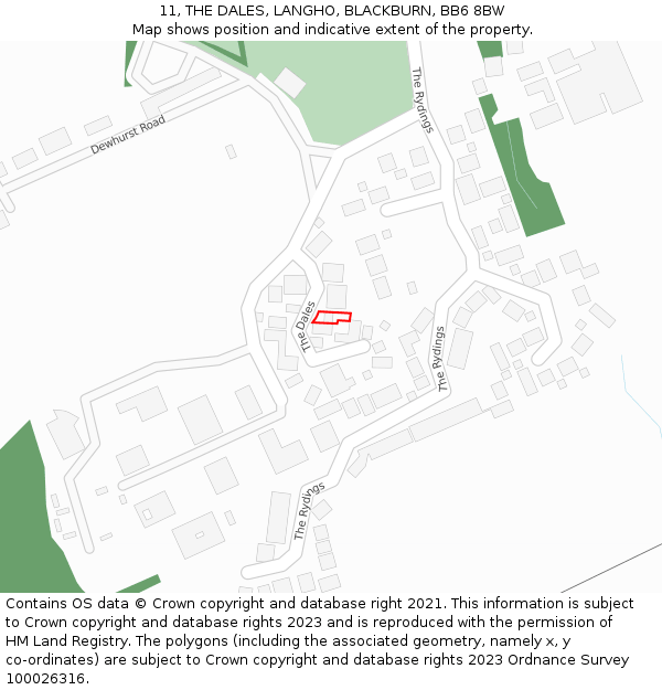 11, THE DALES, LANGHO, BLACKBURN, BB6 8BW: Location map and indicative extent of plot