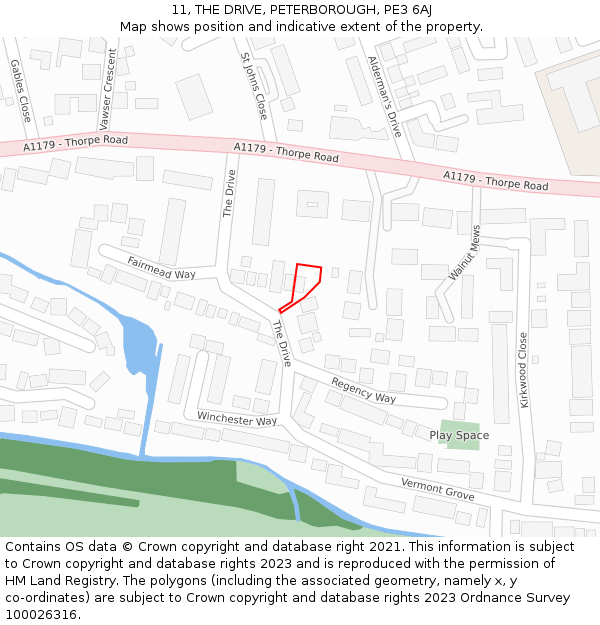 11, THE DRIVE, PETERBOROUGH, PE3 6AJ: Location map and indicative extent of plot