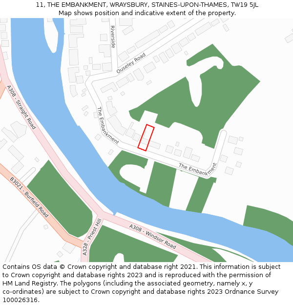 11, THE EMBANKMENT, WRAYSBURY, STAINES-UPON-THAMES, TW19 5JL: Location map and indicative extent of plot