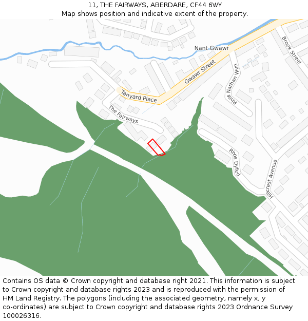 11, THE FAIRWAYS, ABERDARE, CF44 6WY: Location map and indicative extent of plot