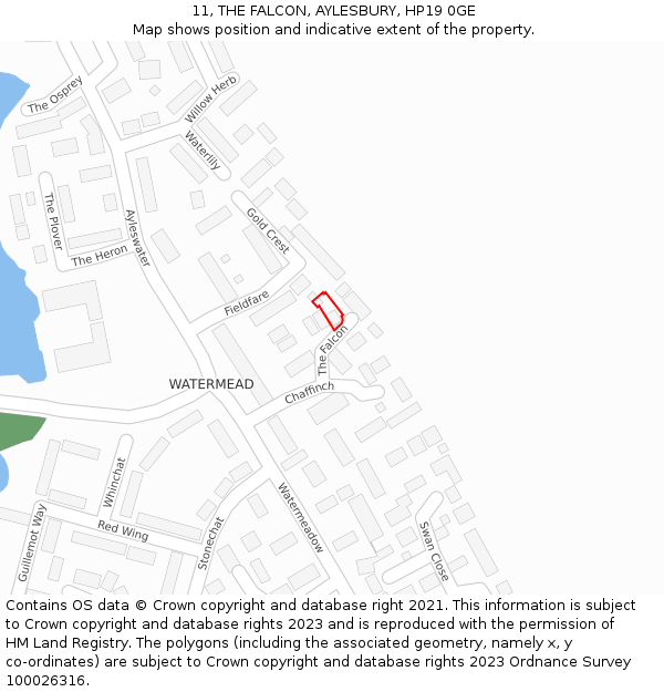 11, THE FALCON, AYLESBURY, HP19 0GE: Location map and indicative extent of plot