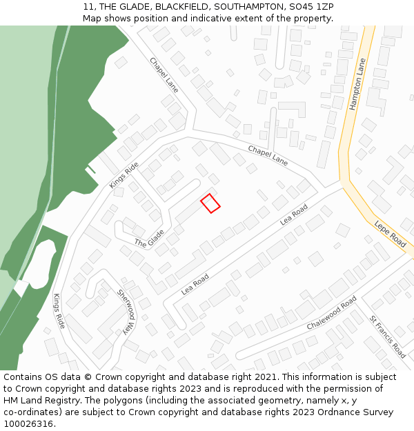 11, THE GLADE, BLACKFIELD, SOUTHAMPTON, SO45 1ZP: Location map and indicative extent of plot
