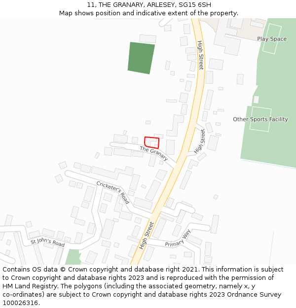 11, THE GRANARY, ARLESEY, SG15 6SH: Location map and indicative extent of plot
