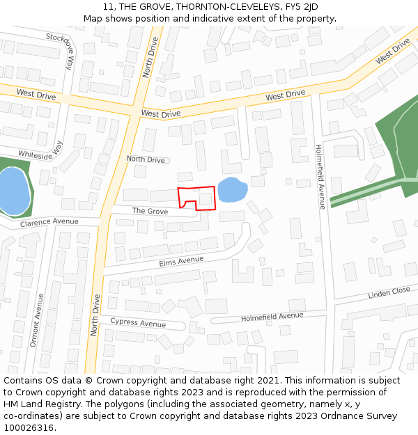 11, THE GROVE, THORNTON-CLEVELEYS, FY5 2JD: Location map and indicative extent of plot