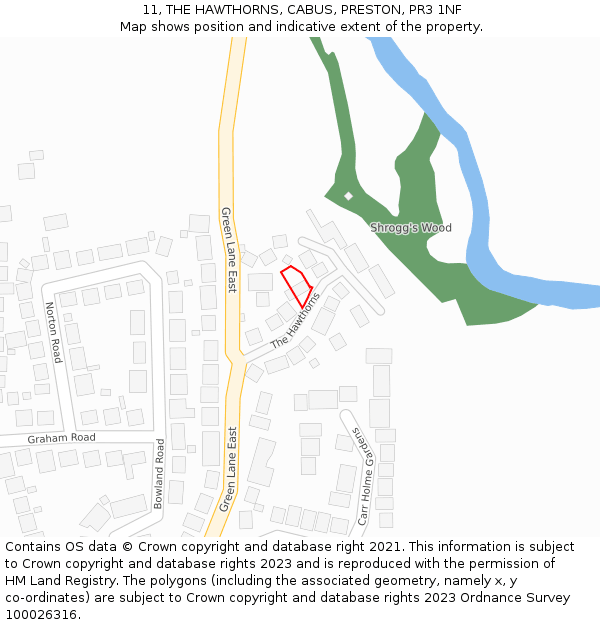 11, THE HAWTHORNS, CABUS, PRESTON, PR3 1NF: Location map and indicative extent of plot