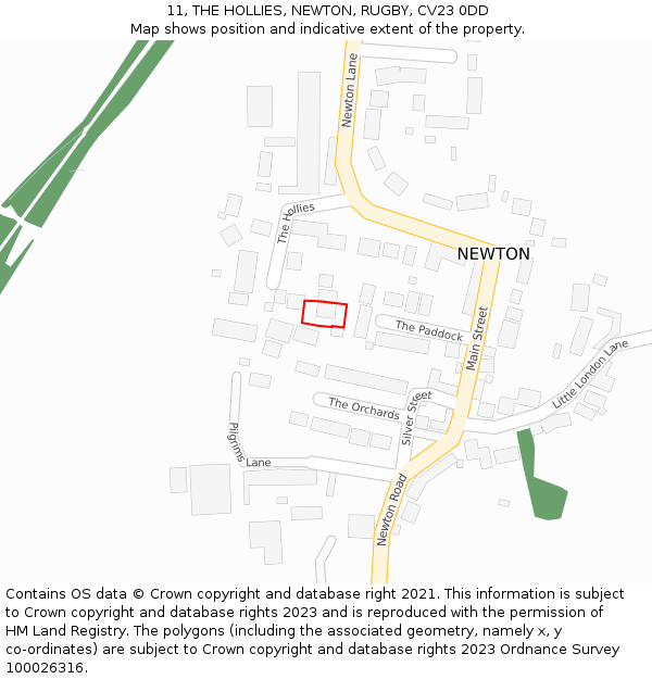 11, THE HOLLIES, NEWTON, RUGBY, CV23 0DD: Location map and indicative extent of plot