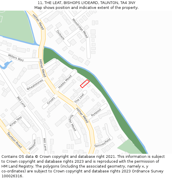 11, THE LEAT, BISHOPS LYDEARD, TAUNTON, TA4 3NY: Location map and indicative extent of plot