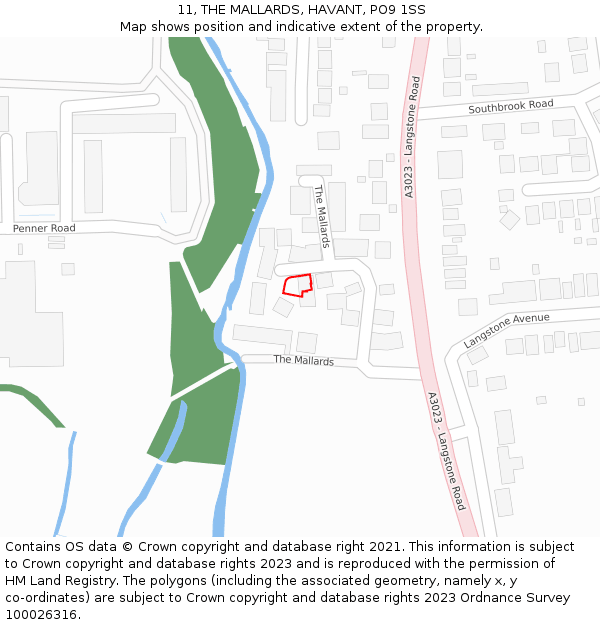11, THE MALLARDS, HAVANT, PO9 1SS: Location map and indicative extent of plot