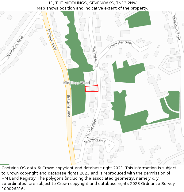 11, THE MIDDLINGS, SEVENOAKS, TN13 2NW: Location map and indicative extent of plot