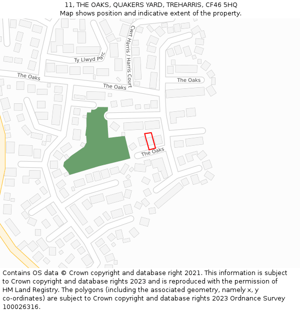 11, THE OAKS, QUAKERS YARD, TREHARRIS, CF46 5HQ: Location map and indicative extent of plot