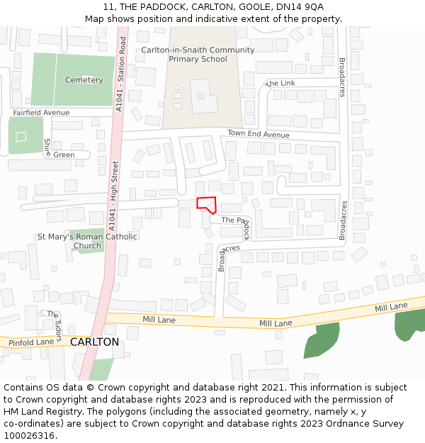11, THE PADDOCK, CARLTON, GOOLE, DN14 9QA: Location map and indicative extent of plot