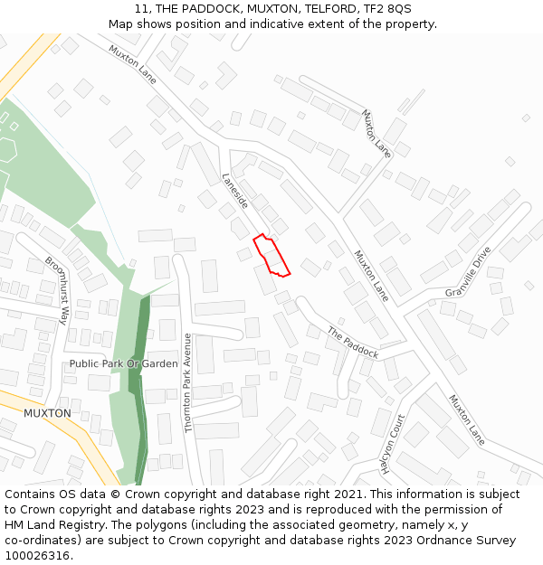 11, THE PADDOCK, MUXTON, TELFORD, TF2 8QS: Location map and indicative extent of plot