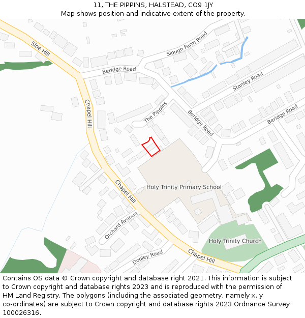 11, THE PIPPINS, HALSTEAD, CO9 1JY: Location map and indicative extent of plot