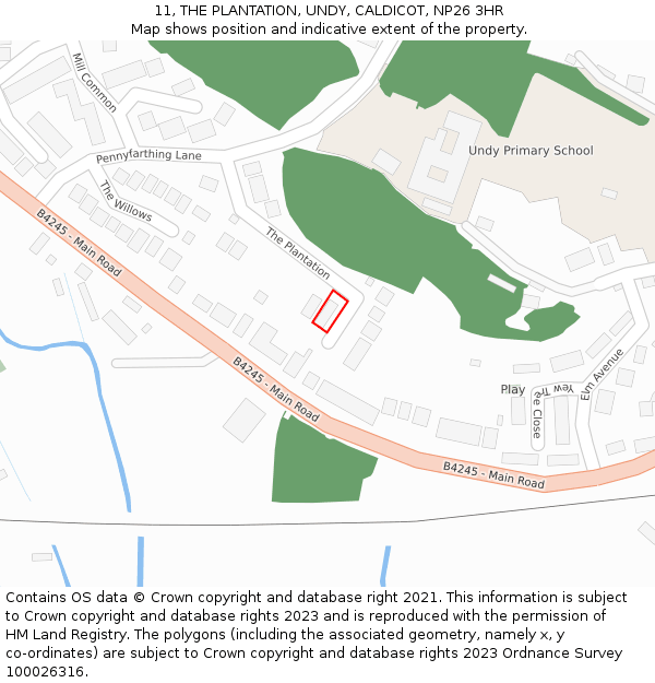 11, THE PLANTATION, UNDY, CALDICOT, NP26 3HR: Location map and indicative extent of plot