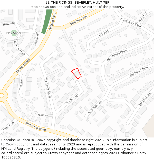 11, THE RIDINGS, BEVERLEY, HU17 7ER: Location map and indicative extent of plot