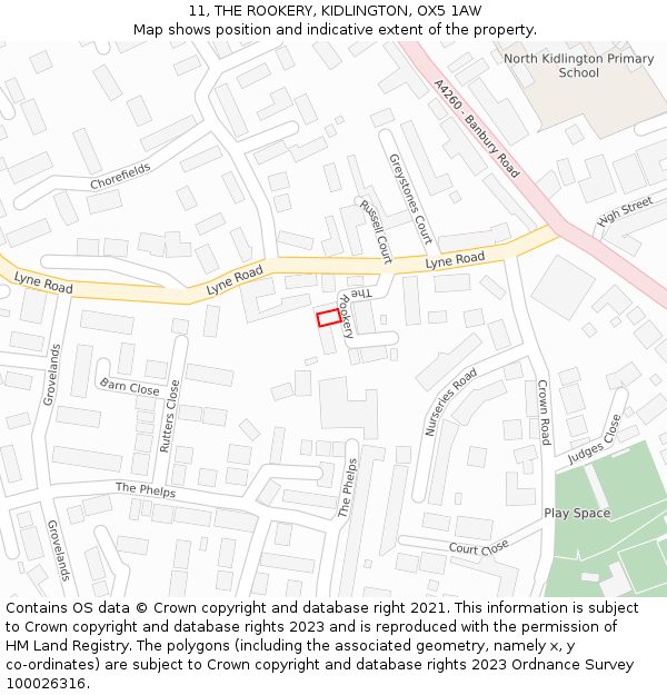 11, THE ROOKERY, KIDLINGTON, OX5 1AW: Location map and indicative extent of plot