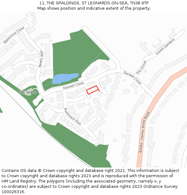 11, THE SPALDINGS, ST LEONARDS-ON-SEA, TN38 9TP: Location map and indicative extent of plot