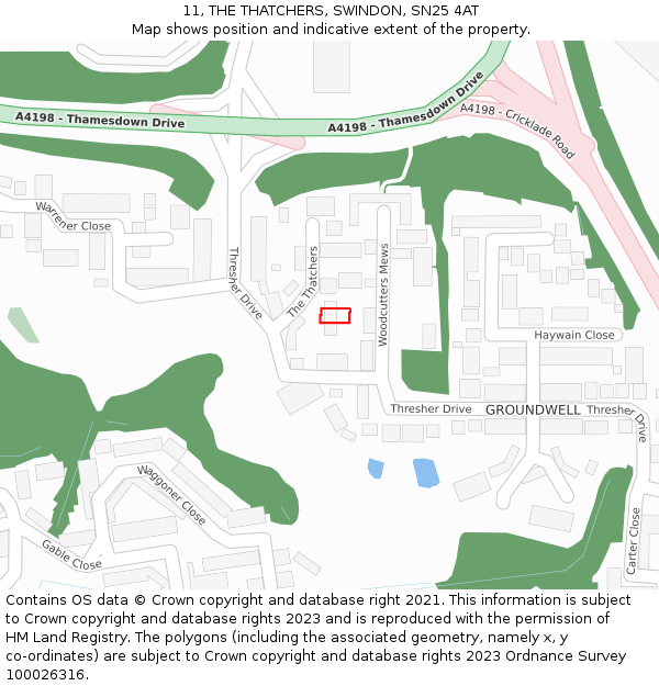 11, THE THATCHERS, SWINDON, SN25 4AT: Location map and indicative extent of plot