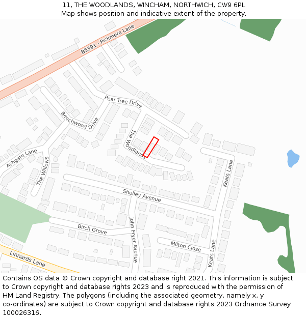 11, THE WOODLANDS, WINCHAM, NORTHWICH, CW9 6PL: Location map and indicative extent of plot