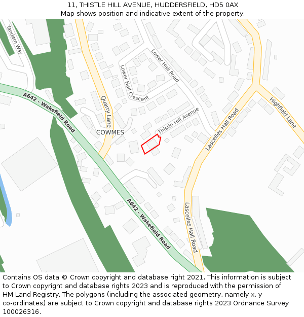11, THISTLE HILL AVENUE, HUDDERSFIELD, HD5 0AX: Location map and indicative extent of plot