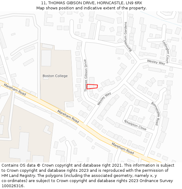 11, THOMAS GIBSON DRIVE, HORNCASTLE, LN9 6RX: Location map and indicative extent of plot