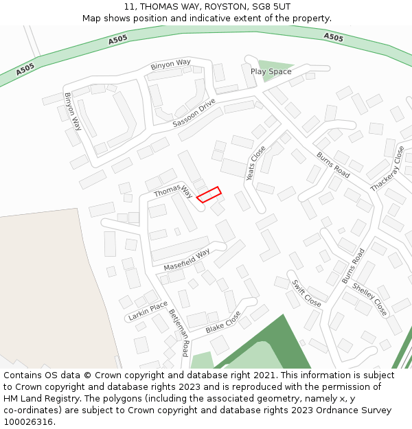 11, THOMAS WAY, ROYSTON, SG8 5UT: Location map and indicative extent of plot