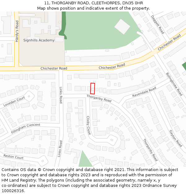 11, THORGANBY ROAD, CLEETHORPES, DN35 0HR: Location map and indicative extent of plot