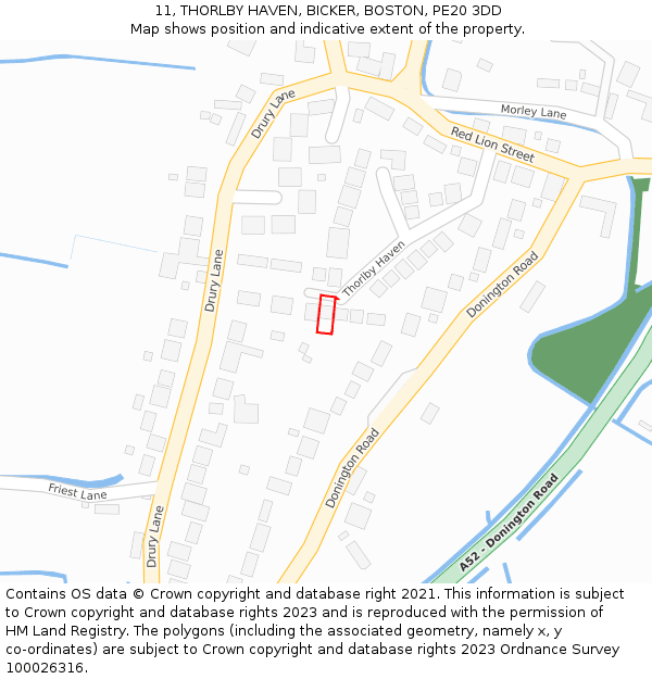 11, THORLBY HAVEN, BICKER, BOSTON, PE20 3DD: Location map and indicative extent of plot