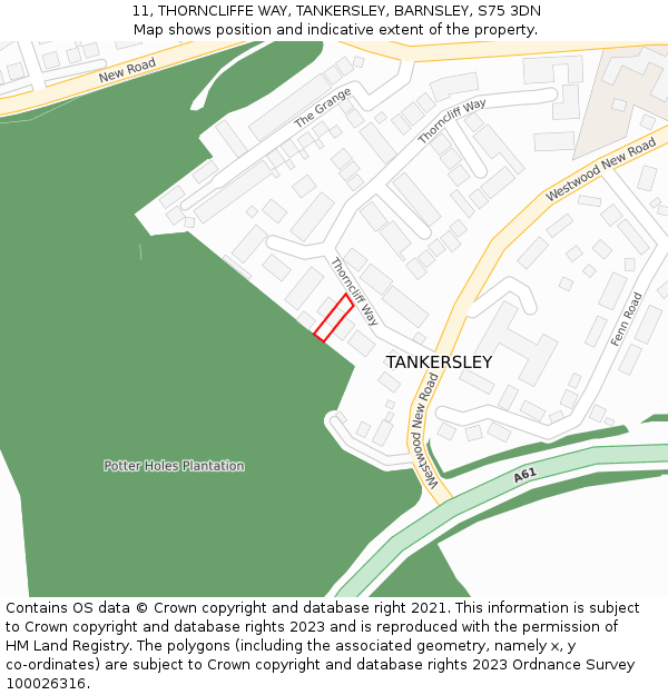 11, THORNCLIFFE WAY, TANKERSLEY, BARNSLEY, S75 3DN: Location map and indicative extent of plot