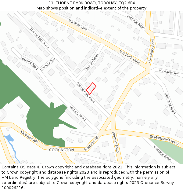 11, THORNE PARK ROAD, TORQUAY, TQ2 6RX: Location map and indicative extent of plot