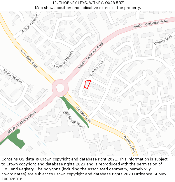11, THORNEY LEYS, WITNEY, OX28 5BZ: Location map and indicative extent of plot