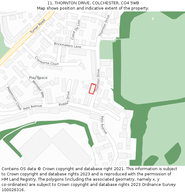 11, THORNTON DRIVE, COLCHESTER, CO4 5WB: Location map and indicative extent of plot
