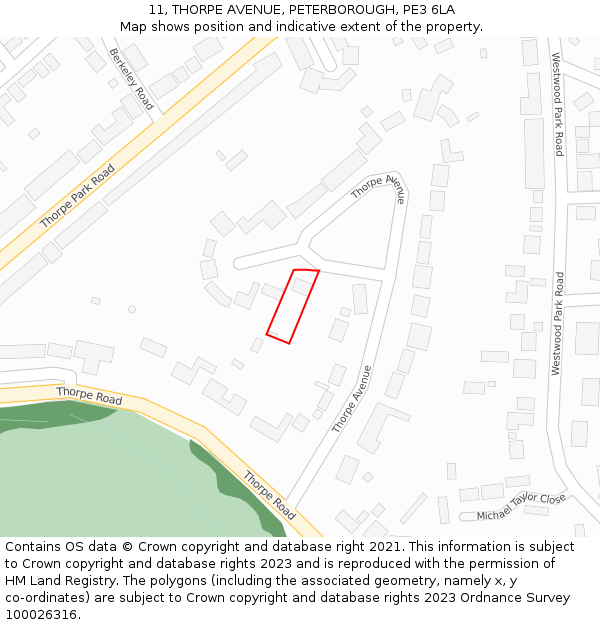 11, THORPE AVENUE, PETERBOROUGH, PE3 6LA: Location map and indicative extent of plot