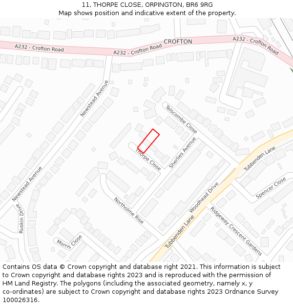 11, THORPE CLOSE, ORPINGTON, BR6 9RG: Location map and indicative extent of plot