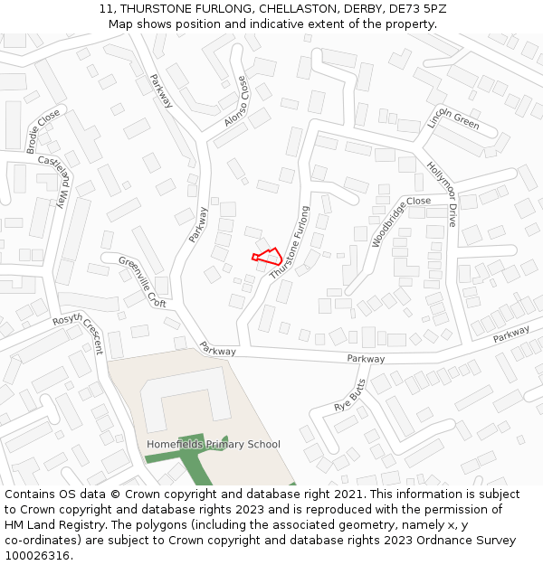 11, THURSTONE FURLONG, CHELLASTON, DERBY, DE73 5PZ: Location map and indicative extent of plot
