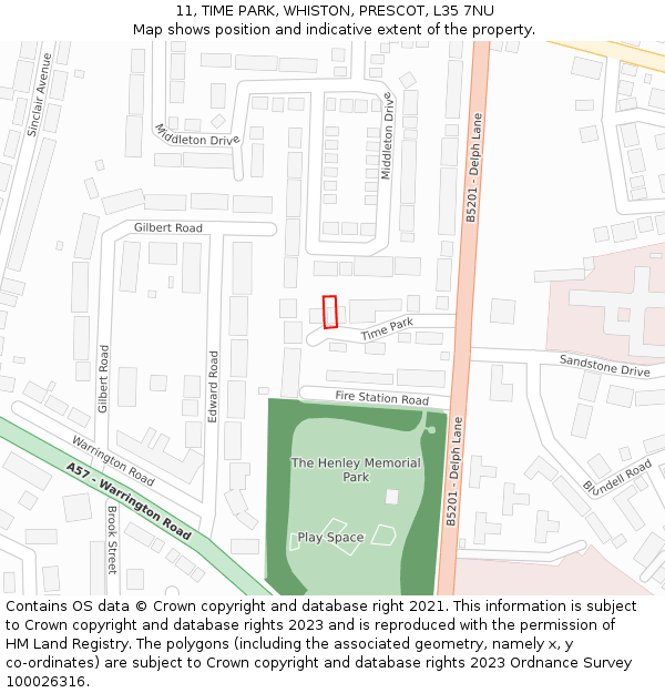 11, TIME PARK, WHISTON, PRESCOT, L35 7NU: Location map and indicative extent of plot